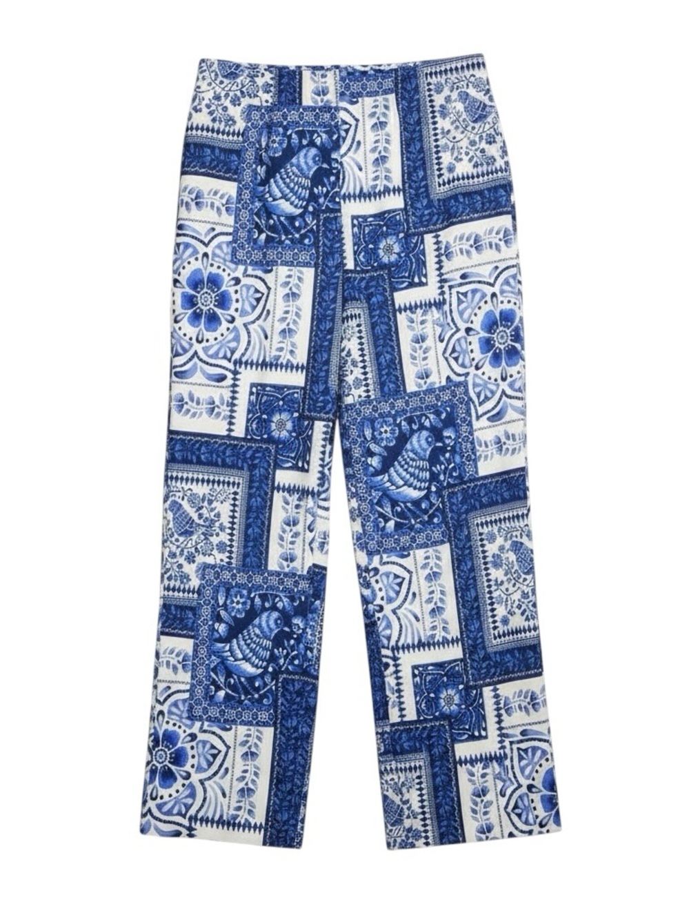 Johnny Was Workshop Wide Leg Pant W63825-5 Resort Blue Floral Patchwork M NWT